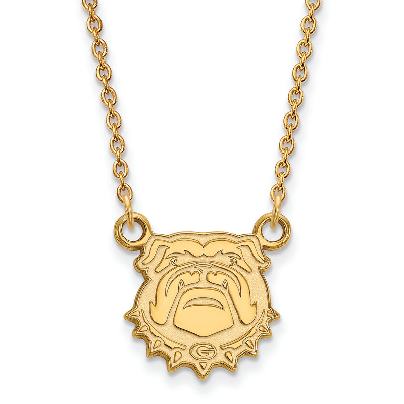10ky University of Georgia Small Bulldog Face Pendant w/Necklace