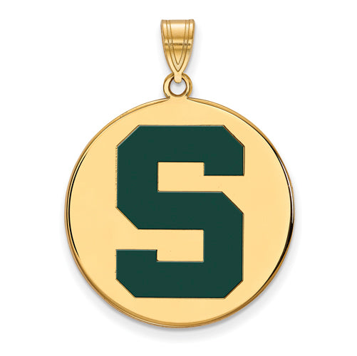 SS w/GP Michigan State University XL Enamel Disc Pendant