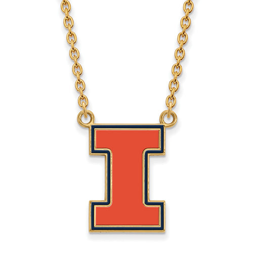 SS w/GP University of Illinois Lg Enl Pendant w/Necklace