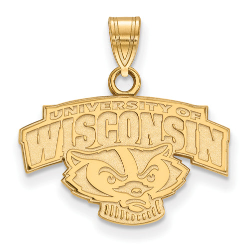 14ky University of Wisconsin Small Alt "WISCONSIN" Badger Pendant