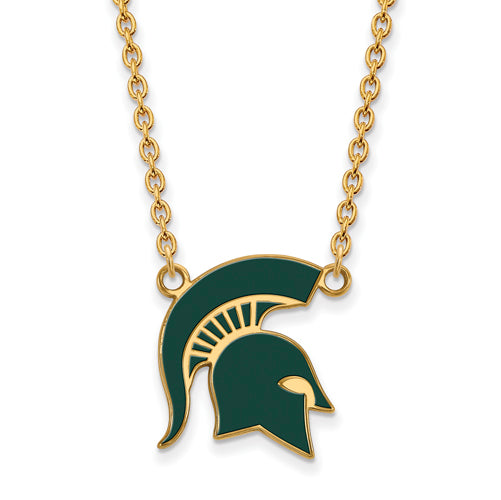 SS w/GP Michigan State U Lg Enamel Spartan Pendant w/Necklace