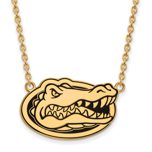 SS w/GP Univ of Fl Gator Large Enameled Pendant 18 in Necklace