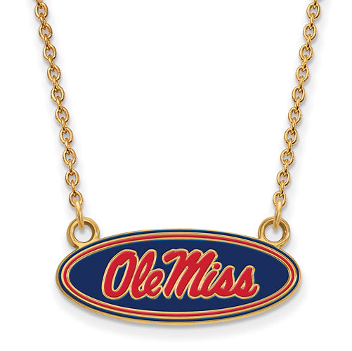 SS w/GP Univ  of Miss Ole Miss Small Enameled Oval Necklace