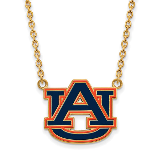 SS w/GP Auburn University Lg Enamel Pendant w/Necklace