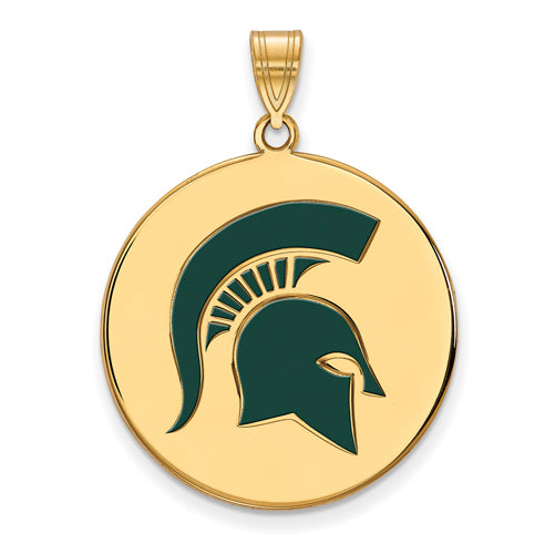 SS w/GP Michigan State University XL Enamel Disc Spartan Pendant