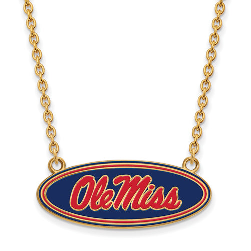 SS w/GP Univ  of Miss Ole Miss Large Enameled Oval  Necklace