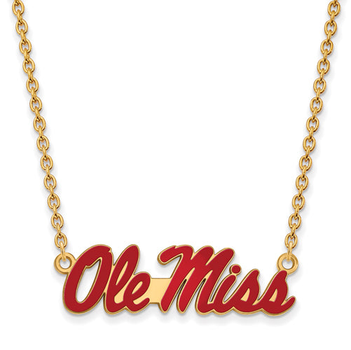 SS w/GP Univ  of Miss Ole Miss Large Enameled Pendant Necklace