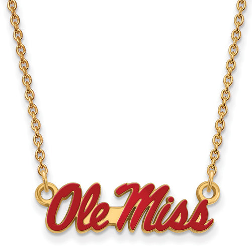 SS w/GP University  of Mississippi Ole Miss Small Enameled Necklace