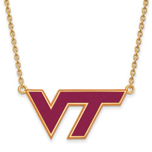 SS w/GP Virginia Tech Large Enamel VT Logo Pendant w/Necklace