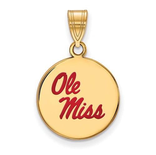 SS w/GP University  of Mississippi Medium Enamel Disc Pendant