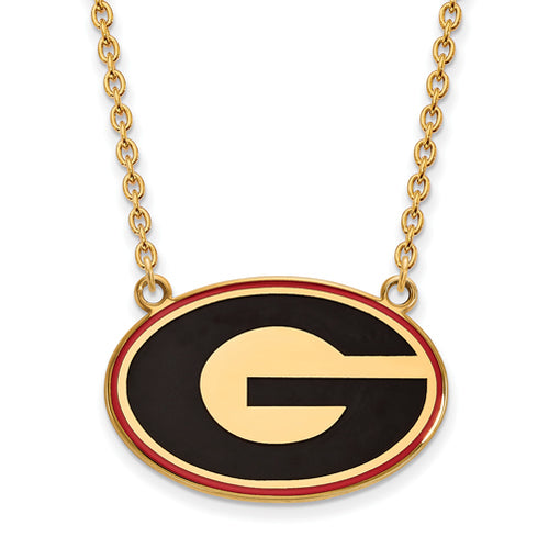 SS w/GP U of Georgia Large Enamel Pendant w/Necklace