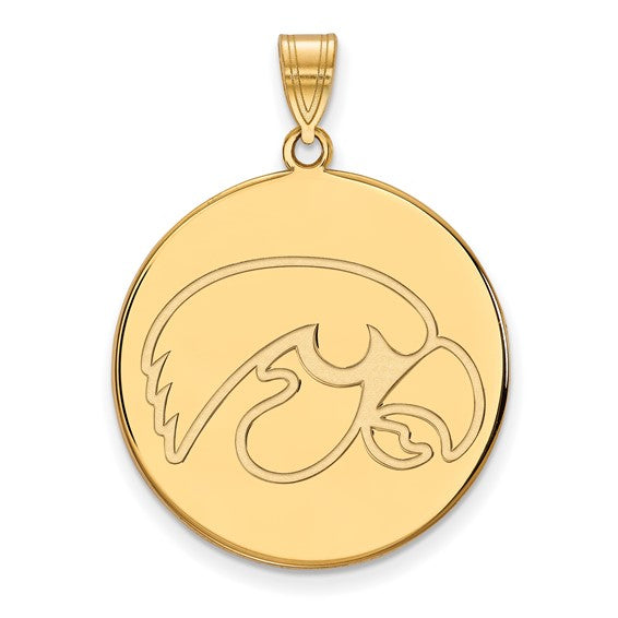 SS w/GP University of Iowa Hawk Extra Large Round Disc Pendant