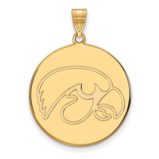 Sterling Silver Gold-plated University of Iowa Hawk Extra Large Round Disc Pendant