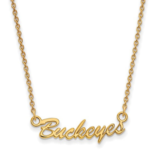 Sterling Silver Gold-plated LogoArt The Ohio State University Small Buckeyes Script 18 inch Necklace