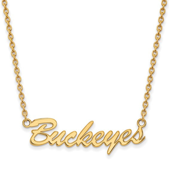 SS w/GP Ohio State Univ Medium Buckeyes Script 18 inch Necklace