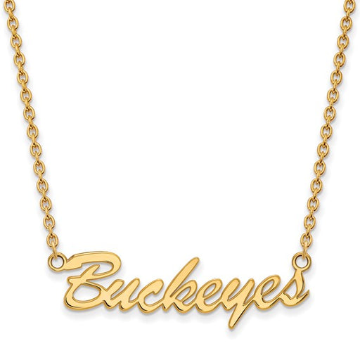 Sterling Silver Gold-plated LogoArt The Ohio State University Medium Buckeyes Script 18 inch Necklace