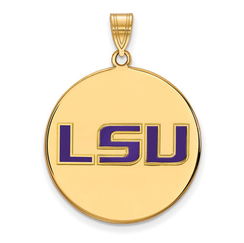 SS w/GP Louisiana State U XL Enamel Disc Pendant