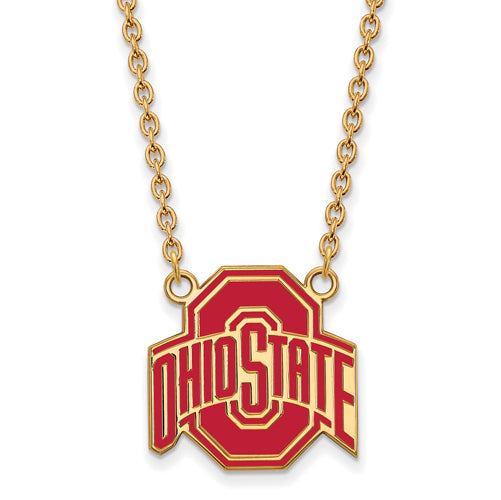 SS w/GP Ohio St Large Enamel Buckeyes Logo Pendant w/Necklace