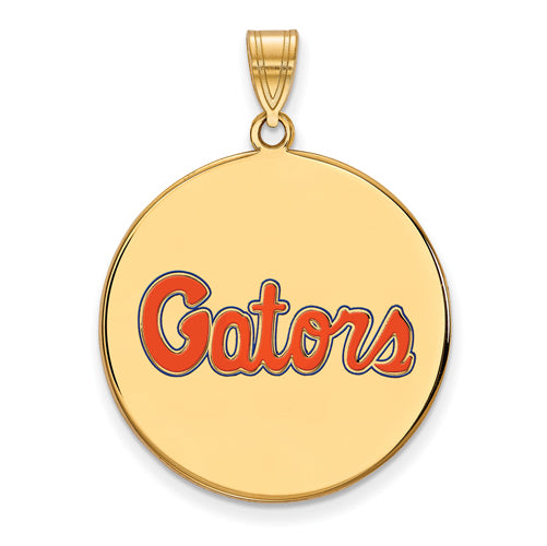 SS w/GP University of Florida XL Gators Script Enameled Pendant