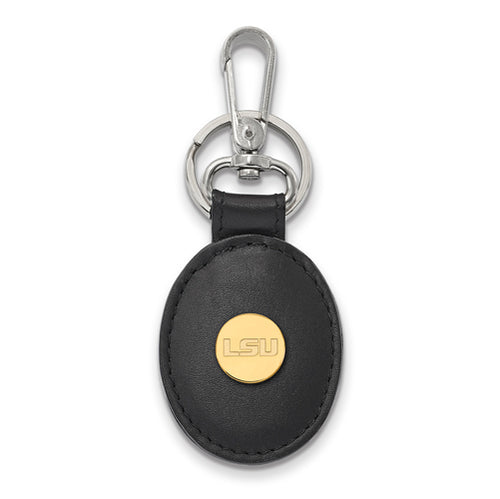 SS w/GP Louisiana State U Black Leather Oval Key Chain