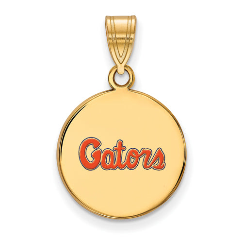 SS w/GP Univ of Fl Gators Script Large Enameled Pendant 18 in Necklace