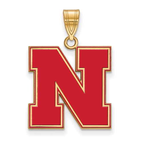 SS w/GP University of Nebraska Large Enamel Letter N Pendant