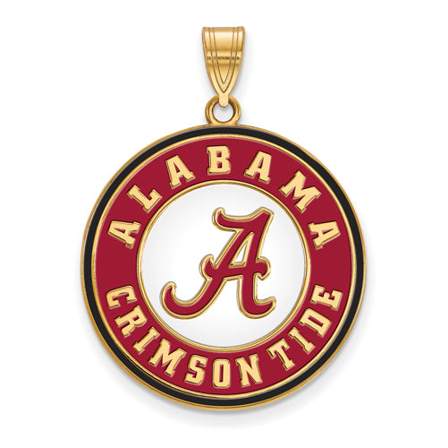 SS w/GP Univ of Alabama Crimson Tide XL Enameled Disc Pendant