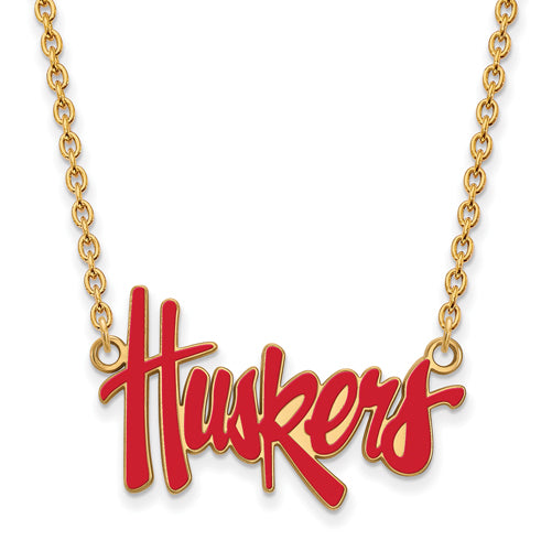 SS w/GP U of Nebraska Large Enamel Huskers Necklace
