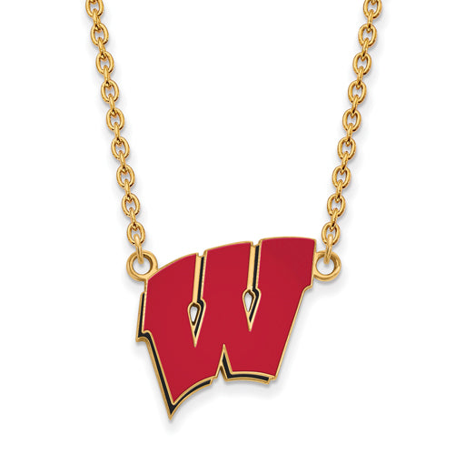 SS w/GP University of Wisconsin Large Enamel Motion W Pendant w/Necklace