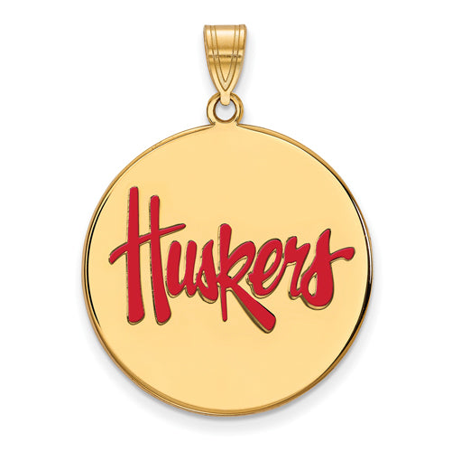 SS w/GP University of Nebraska XL Enamel Disc Pendant