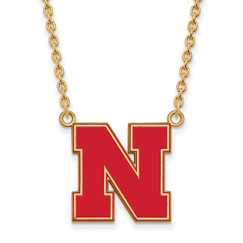 SS w/GP U of Nebraska Large Enamel Letter N Necklace