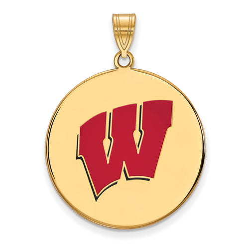 SS w/GP University of Wisconsin XL Enamel Motion W Disc Pendant