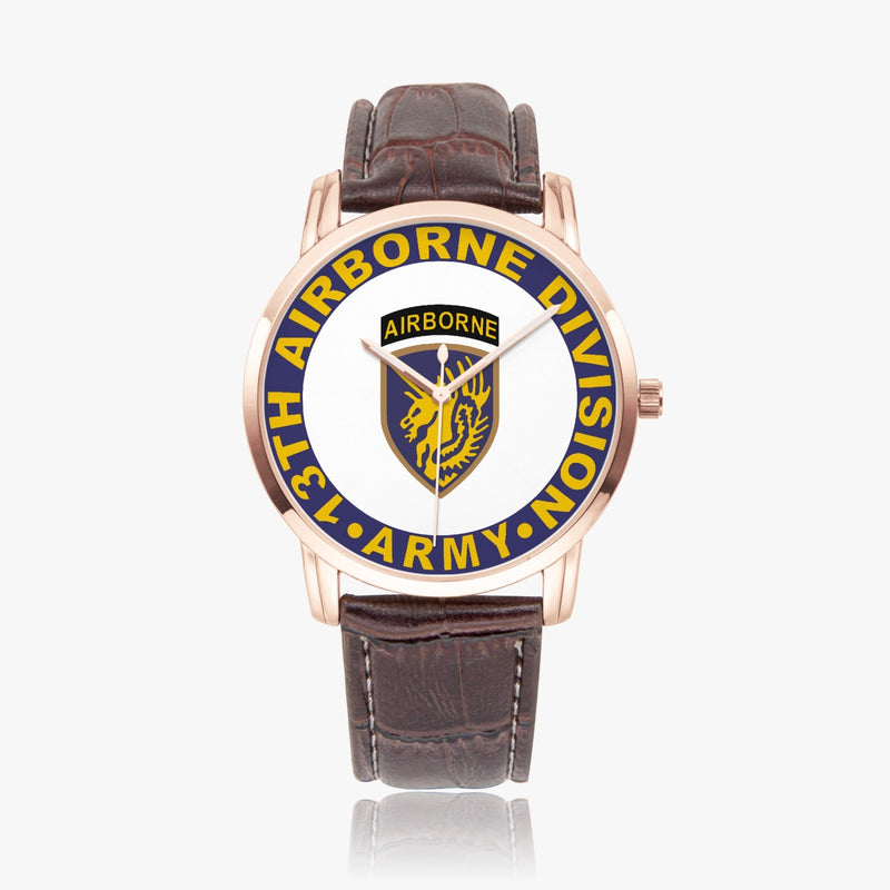 13th Airborne Division-Wide Type Golden Watch with a Brown Leather Band