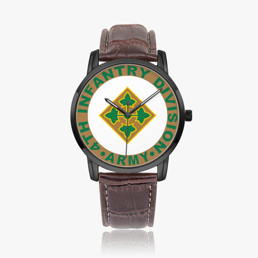 4th Infantry Division-Wide Type Black Watch with a Brown Leather Band