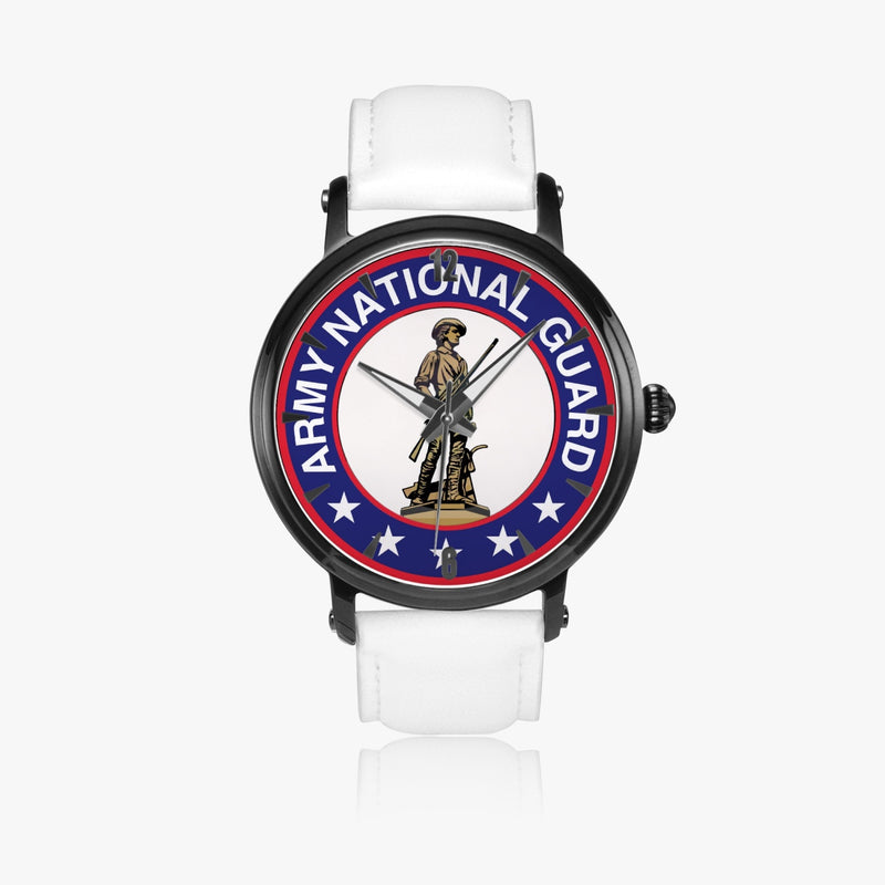 US Army National Guard-46mm Automatic Watch with a White Leather Band