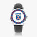 10th Mountain Division-Wide Type Silver Watch with a Black Leather Band