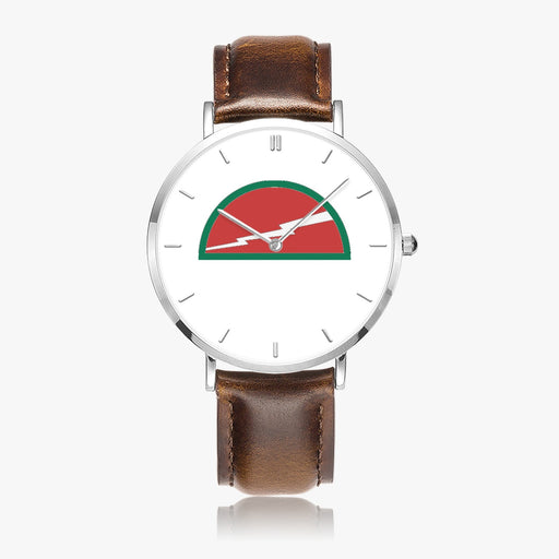 78th Infantry Division-Ultra Thin Leather Strap Quartz Watch (Silver With Indicators)