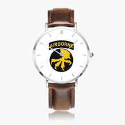 Top View - 17th Airborne Division Ultra Thin Watch (Brown Strap)