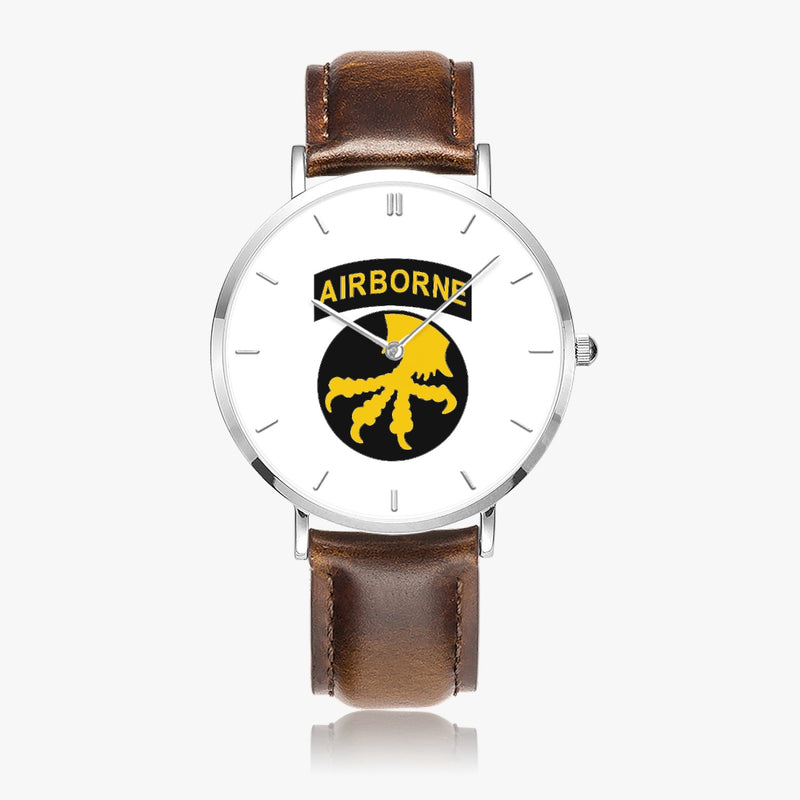 Top View - 17th Airborne Division Ultra Thin Watch (Brown Strap)