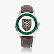 US Forces Afghanistan-Wide Type Silver Watch with a Brown Leather Band