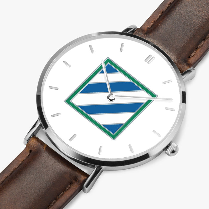 3rd Infantry Division-Ultra Thin Leather Strap Quartz Watch (Silver With Indicators)