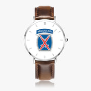 Top View - 10th Mountain Division Ultra Thin Watch (Brown Strap)