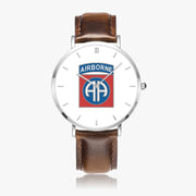 Top View - 82nd Airborne Division Ultra Thin Watch (Brown Strap)