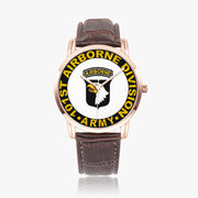 101st Airborne Division-Wide Type Golden Watch with a Brown Leather Band