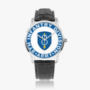 8th Infantry Division-Wide Type Silver Watch with a Brown Leather Band