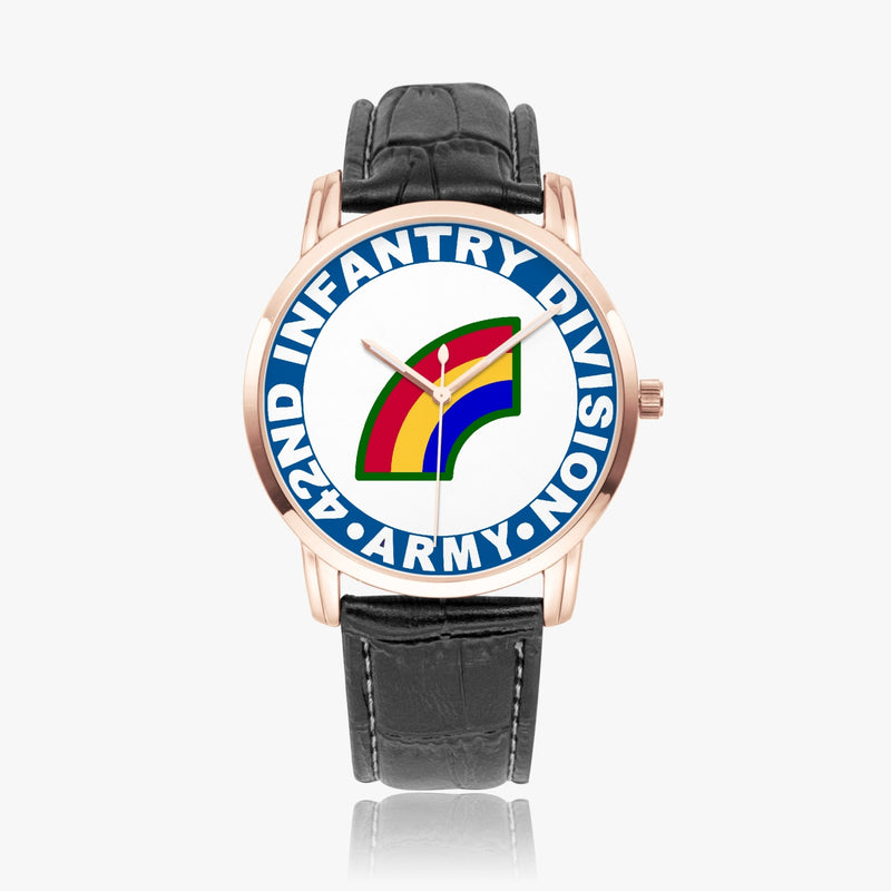 42nd Infantry Division-Wide Type Golden Watch with a Black Leather Band