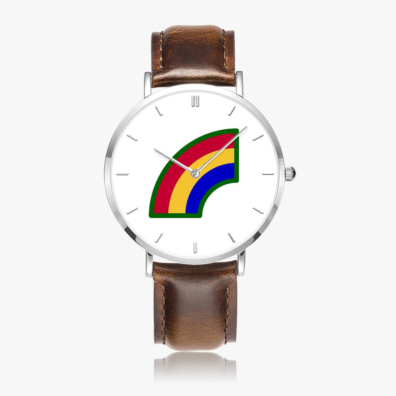 Top View - 42nd Infantry Division Ultra Thin Watch (Brown Strap)