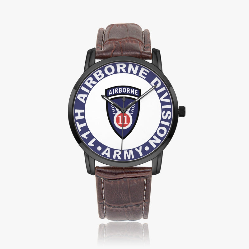 11th Airborne Division-Wide Type Black Watch with a Brown Leather Band