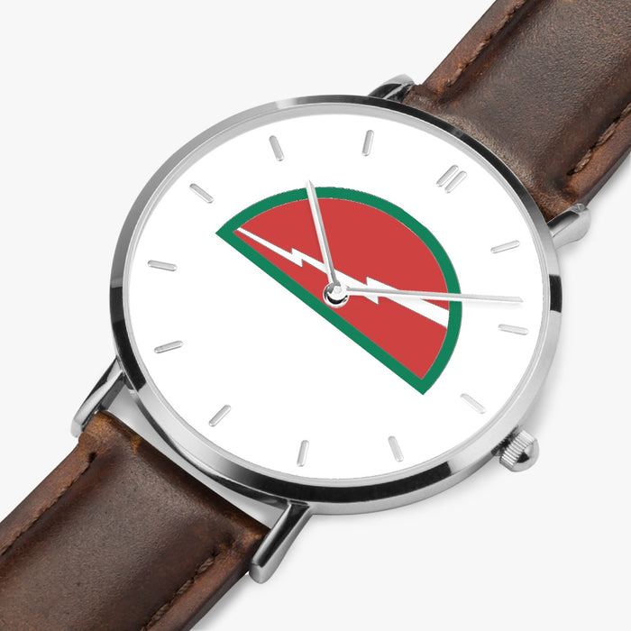 78th Infantry Division-Ultra Thin Leather Strap Quartz Watch (Silver With Indicators)