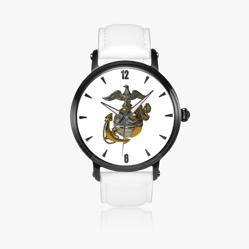 United States Marine Corps-46mm Automatic Watch with a White Leather Band